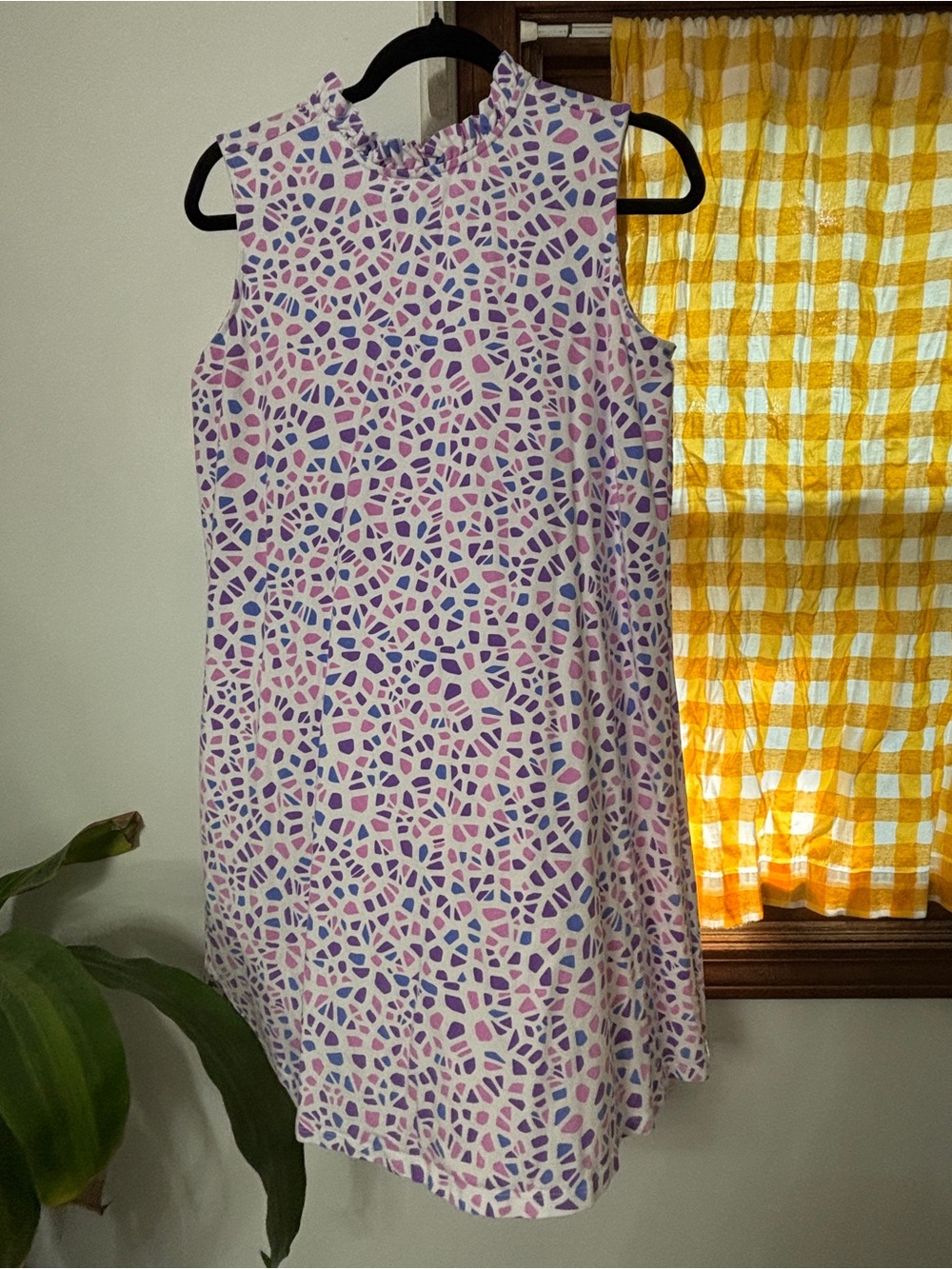 Duffield Lane White Dress with Pink and Purple Mosaic Print